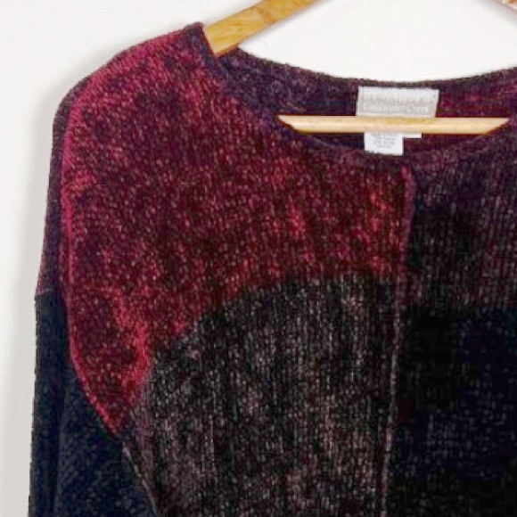 2/$20 Coldwater Creek Red Brown Patchwork Chenile Sweater M - Picture 4 of 5